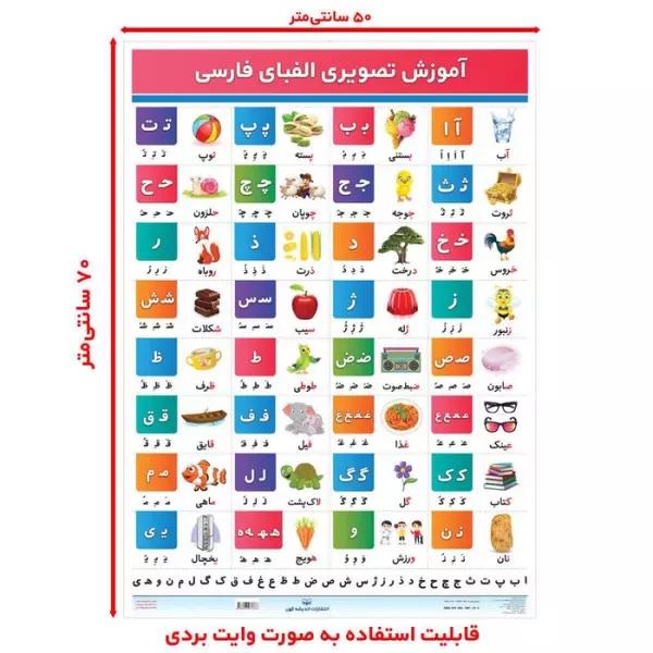 پوستر وایت بردی الفبای فارسی (70*50)،(گلاسه،باجعبه)